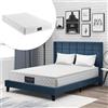 AB Store Letto Matrimoniale con imbottito Testiera e rete a Doghe, spento Lino, 140x200 cm, con Materasso, Blu