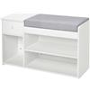 HOMCOM Panca Scarpiera con Cuscino, Cassetto e 3 Vani Aperti, Mobile per Ingresso in Legno 81x31.5x49cm, Bianco