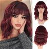 Greenmirr Short BOB Ondulato Parrucche con frangia Capelli sintetici resistenti al calore 14 pollici per il costume del partito di Cosplay Halloween (Red)
