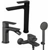 Vema Rubinetterie - Slate set miscelatore lavabo alto + bidet + gruppo vasca con doccetta [nero opaco]
