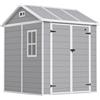 Outsunny Casetta da Giardino in Resina con Pavimento, 2 Porte con Blocco, Finestra, 1.8x1.8m, Grigio