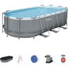 Bestway Set piscina fuori terra ovale Power Steel da 549x274x122 cm grigio scuro