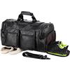 seyfocnia Borsa Weekend Uomo con Scomparto Scarpe, Borsa da Viaggio Impermeabile in Pelle - Borsa da Palestra Duffle Grande per Sport e Viaggi, Tote Bag da Cabina con Capacità Massima - Nero
