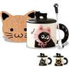 MengCat Regali di compleanno per le donne carino gatto nero tazze con coperchio cucchiaio sottobicchiere Kawaii Kitty tazza da caffè gatto tazze per gli amanti dei gatti Halloween regali di Natale per le sue