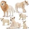 TOYMANY 6 figure di animali leone bianco con cuccioli di leone, giocattoli in plastica, zoo, foresta, figure di animali della giungla, accessorio educativo per torte per giocare o come decorazione