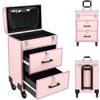 DHQCQL Valigetta cosmetica trolley, valigetta per cosmetici, con ruote girevoli a 360° e 3 cassetti, 2 pulsanti, grande per il trucco delle unghie, da viaggio, estetista, parrucchiere, rosa, Colore: rosa.,