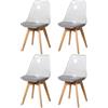 TTATC Set di 4 Sedie per Sala da Pranzo Sedie da Cucina Trasparenti, Sedia Imbottita con Morbida Seduta in Lino, Gambe in Legno, per Sala da Pranzo, Soggiorno, Bar, (Lino-Grigio)
