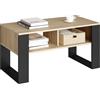 WOLTU Tavolino da Salotto, Tavolino da Divano con 2 Scomparti Aperti, Tavolino Basso, Tavolino Laterale per Soggiorno, Camera da Letto, in Legno, Rovere chiaro + Nero, 90x45x45cm, BTS16hei