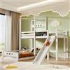ZYLOYAL10 Lettino a castello con lavagna e scivolo, 90 x 200 cm, letto singolo con protezione anti-caduta, letto in legno per bambini, 2 reti a doghe bianche (B)