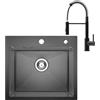 CECIPA 50x45 cm Lavello Nero in Acciaio Inox con Rubinetto Molla Nero