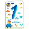 Afie Age MV 69 - 2000 scheda di buon compleanno 1 anno Bambino Ragazzo Ragazza, motivo riccio regalo Mongolfiera Palloncino Uccelli