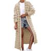 Generico Abbigliamento Donna Cardigan Giacca Lunga da Donna con Frange Cappotto in Lana Manica Lunga Girocollo Giacca con Frange Trench Outwear Taglie Forti Donna Maglie (Beige, L)