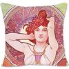 BONNIU Federa Copricuscino Decorativo con Cerniera 40X40 cm Federe Cuscini Velluto Ritratto Ragazza Vintage Art Deco - Mucha - Ametista 1900 AL035