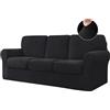BXFUL Copridivano Elasticizzato con Schienali Separati E Cuscini Seduta, Copridivano Antiscivolo con Fascia Elastica, Proteggi Mobili Jacquard (3 Posti,Nero)