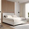 DEGHI Letto matrimoniale 160x190 cm in tessuto effetto maglia off white con contenitore e piedi oro - Maverick