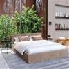 DEGHI Letto matrimoniale 160x200 cm in tessuto visone beige con contenitore - Joya