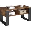WOLTU Tavolino da Salotto, Tavolino da Divano con 2 Scomparti Aperti, Tavolino Basso, Tavolino Laterale per Soggiorno, Camera da Letto, in Legno, Marrone Rustico + Nero, 90x45x45cm, BTS16hov