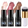 ELALRAU 3 Pezzi Contouring Viso Stick, ELALRAU Kit Trucco con Pennello: Contour Stick, Bronzer Blush, Highlighter Crema - Lunga Durata, Texture Leggera e Liscia