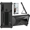 bojioderf Custodia per Motorola Moto G8 Power Cover Custodia Case Ibrida [Con protezione dello schermo in vetro temperato] [supporto magnetico pieghevole] [resistente alle impronte digitali smerigliato] Nero