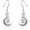 Qings Orecchini Luna con Pendenti Aprile Moissanite Argento 925 Orecchini Stella e Luna crescente Celtica con Pietra di Nascita di Cuore per Donne