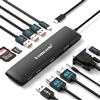 Lemorele Docking Station USB C/A 10Gbps 3 Display - 12 in 1, Hub Dual Monitor Con 2 HDMI 4K, VGA, Audio, 3 USB 3.2/1 2.0, USB-C 3.1, PD100W, SD/TF, Tre Display