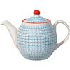 Bloomingville Teiera con Motivo Carla - de Loza colorato ø 14 cm, Blu, Ceramica Gres, capacità 1200 ml