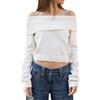 FeMereina Maglioni da donna con spalle scoperte Y2K a maniche lunghe in maglia a coste pullover aderente invernale data notte top camicetta, avorio, L
