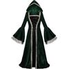 KBOPLEMQ Vestito medievale da donna in velluto, abito lungo in velluto, vintage, retrò, a maniche tromba, gotico, elegante, per cosplay e per il rinascimento vittoriano, maxi abito, O verde scuro, S