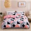 Loussiesd Set di letto per ragazze 3 pezzi per letto matrimoniale motivo geometrico motivo triangolare adulti plaid e strisce grigie rosa bianco copriletto letto in microfibra di lusso