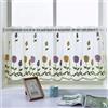 Devola Tenda in stile rustico, motivo floreale ricamato, tenda trasparente da bistrò, moderna, piccola tenda per finestra da cucina, tenda corta (altezza x larghezza), 45 x 90 cm, viola tulipano