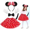 NHYDZSZ 5 Pcs Vestito Minnie Bambina,Costume Da Topo,Rosso Tutù + Cerchietto Per Capelli Con Orecchie Del Mouse + Guanti+Papillon+Coda Per Feste In Maschera, Cosplay Di Carnevale
