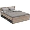 Demeyere Michigan Letto per Adulti con Contenitore, Pannello truciolato 15 e 18 mm, Rovere Spazzolato/Nero Opaco, 144.5 x 194.7 x 74.2 cm