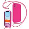Coalbooliy Cover per iPhone 11 6,1 con Cordino per Cellulare, Custodia Silicone con Regolabile Collana Sottile Morbida Case Protezione della fotocamera Antiurto con Necklace, Rosa Rossa