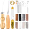 AIOUHMYM 30 Pz Set da Cucito in Pelle, Filo Cerato per Cuoio, Kit da Cucito in Pelle Professionale, Kit Cucito, Kit di Riparazione Strumento per Cucire in Pelle Fai da Te, con Ago per Pelle, Punteruolo etc