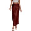 Generic Gonna da donna in raso con coulisse, elegante, gonna longuette elastica a vita alta con spacco, gonna a matita tinta unita lucida setosa gonna a volant fluida gonna lunga per signore ragazze, vino, M