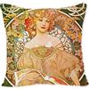 BONNIU Federa Copricuscino Decorativo con Cerniera 40X40 cm Federe Cuscini Velluto Ritratto Ragazza Vintage Art Deco - Mucha - Fantasticare AL010