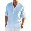 MSIYOW Camicia in Lino Uomo Shirt con Bottoni Camice Slim Fit Manica Lunga Camicia Bianca Casual Elegante (2XL, Blu)