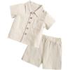 FEOYA Set estivo da 2 pezzi, per neonati, in cotone e lino, per neonati, per bambini, casual, 80-120, beige., 12-18 Mesi
