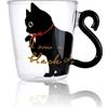 Cyrank Tazza da Caffè in Vetro con Motivo a Gatto, Tazze Carine Gatto Occhiali Isolanti a Doppia Parete Tazza da Caffè Tazza da Tè con Manico Tazza Mattutina Tazza Natalizia Tazza da caffè carina (Nero)