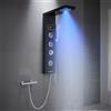 KINKIBOS Pannello doccia a torre con display a LED della temperatura, sistema doccia nero senza rubinetto, 6 funzioni: doccia a pioggia e nebbia, 2 modalità di getto massaggiante per il corpo, acciaio