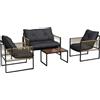 Outsunny Set da Giardino 4 Pezzi in Rattan con Divanetto, 2 Sedie e Tavolino da Caffè, Grigio e Marrone