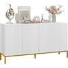 HOMCOM Credenza Moderna a righe verticali con 2 armadietti e 2 ante, Chiusura Ammortizzata e Mensole Regolabili, 140x40x75cm, Bianco e Oro|Aosom Italy