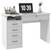 HOMCOM Scrivania Moderna con 5 Cassetti e Scomparto Aperto con Serratura e 2 Chiavi, 110x50x76cm, Bianco|Aosom