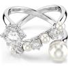 SWAROVSKI ANELLO COCKTAIL CONSTELLA, CRYSTAL PEARL, BIANCO, PLACCATO RODIO 58
