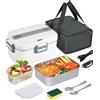 SOBEAU Scaldavivande Elettrico Portatile, 12V 24V 220V Porta Pranzo Riscaldabile, 1,8L Schiscetta Pranzo Riscaldabile, Portavivande Elettrico Portatile per Auto Camion e Ufficio, Bianco