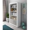 Dmora - Libreria Camas, Biblioteca a 4 ripiani e 2 ante, Scaffale da ufficio per libri, Mobile portalibri, Cm 105x42h191, Bianco e Cemento