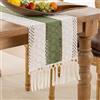 DakTou Runner da Tavolo Verde Beige Boho Moderno, Runner Tavola per Esterni con Nappe, Decorazioni Autunnali Casa, Rettangolare Tovaglia in Lino di Cotone 30 x 180 cm Per Interni Esterni Matrimoni Festa