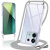Coiwxmoi Cover per Xiaomi Redmi Note 13 Pro 5G con Cordino 6,67,Trasparente Custodia con Laccio Tracolla Corda Catena Cinghia,Ultra Morbido Silicone TPU Antiurto Case, Grigio Chiaro