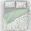 Wotcsil Set Copripiumino Floreale Parure Copripiumino Singolo 135 x 200 cm Verde Bianco Motivo Giardino Fiore Foglie Botanico con 1 Federa 50x75 cm Completo Sacco Parure Letto