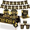 MORAINJAY 70 Pezzi Stoviglie Festa 100 Anni Oro Nero
